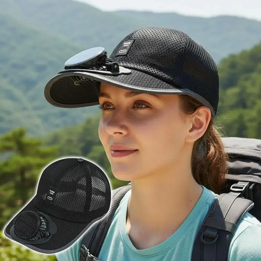 Solar Cooling Fan Cap – USB Rechargeable & Solar Powered Breathable Summer Hat with UV Protection for Outdoor Sports